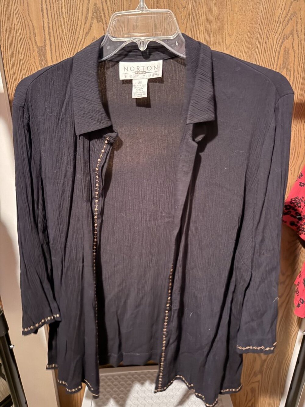 Norton Woman 2X Navy/Black Metallic Trim Cardigan